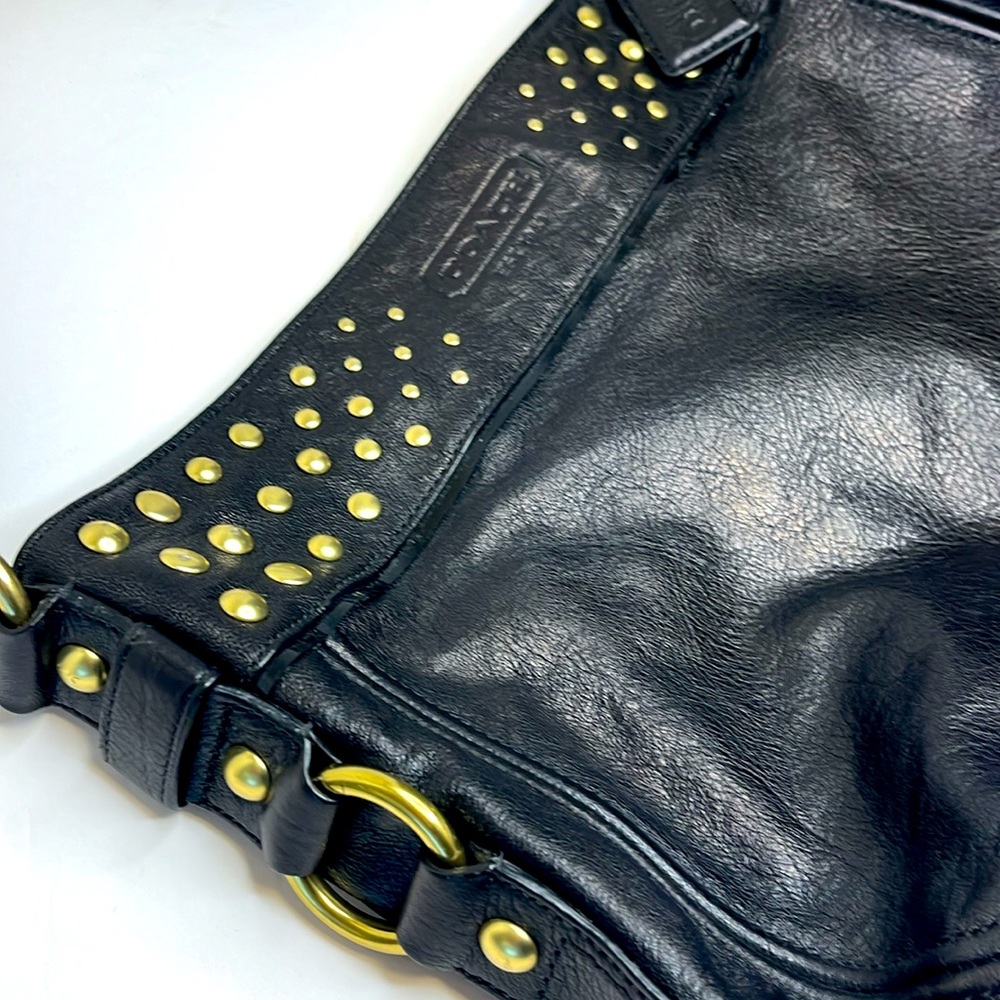 Coach Zoe Leather Gold Studded Shoulder Bag: S-M - Picture 4 of 12